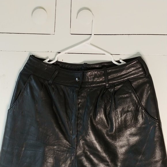 Vintage Sheep Skin High Waist Leather Pants Black EU Size 40/S - Picture 2 of 14